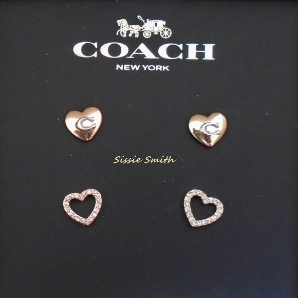 Coach Jewelry - NWT (2 Sets) Coach Signature C & Heart Stud Earrings